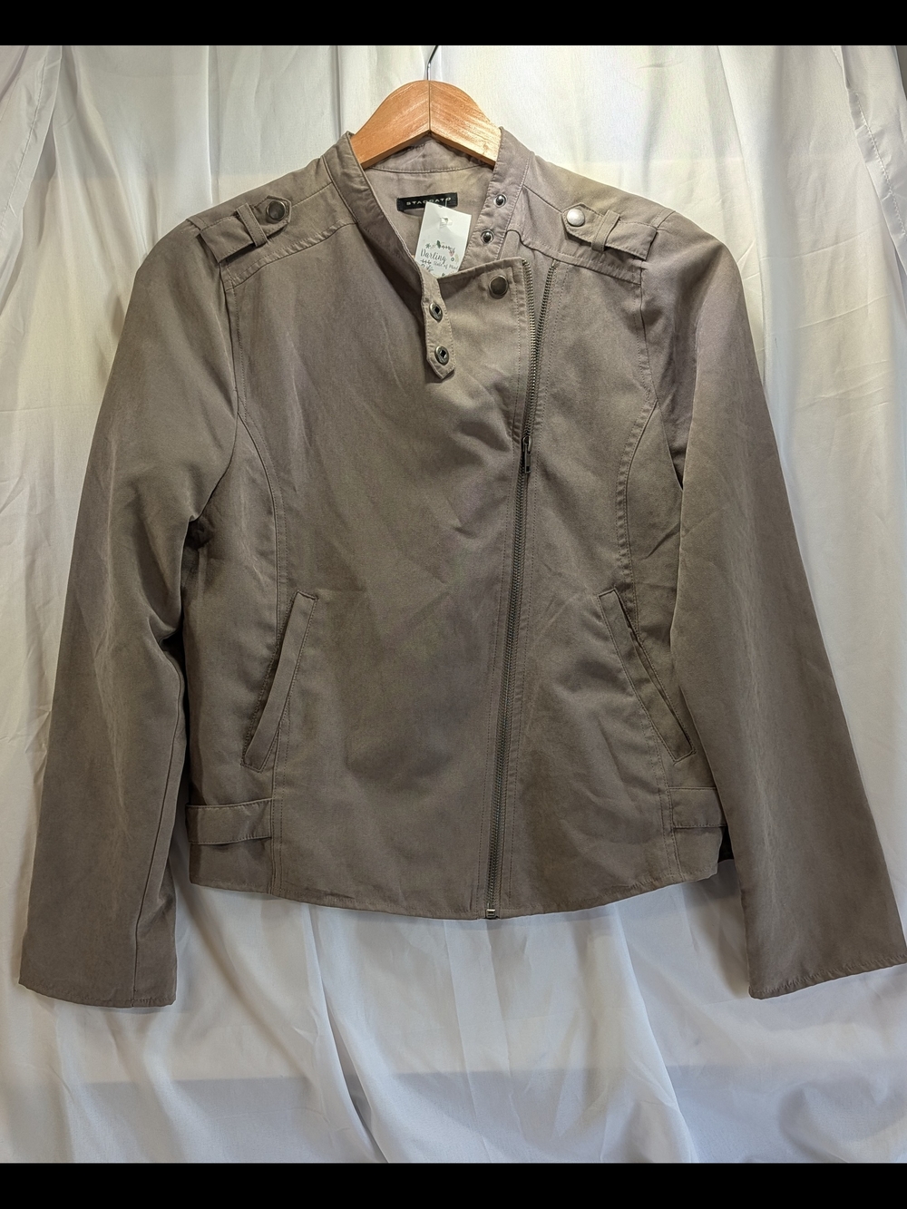 Staccato Women's Darii Moto Jacket Size Large Taupe Brand new with tags